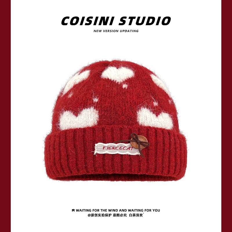 Sweet Heart Pattern Jacquard F - Beanie Cuffed Knit recension och pris