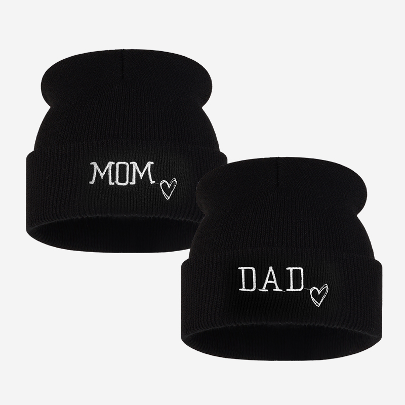 2pc Adult MOM DAD Embroidery M - Beanie Cuffed Knit recension och pris